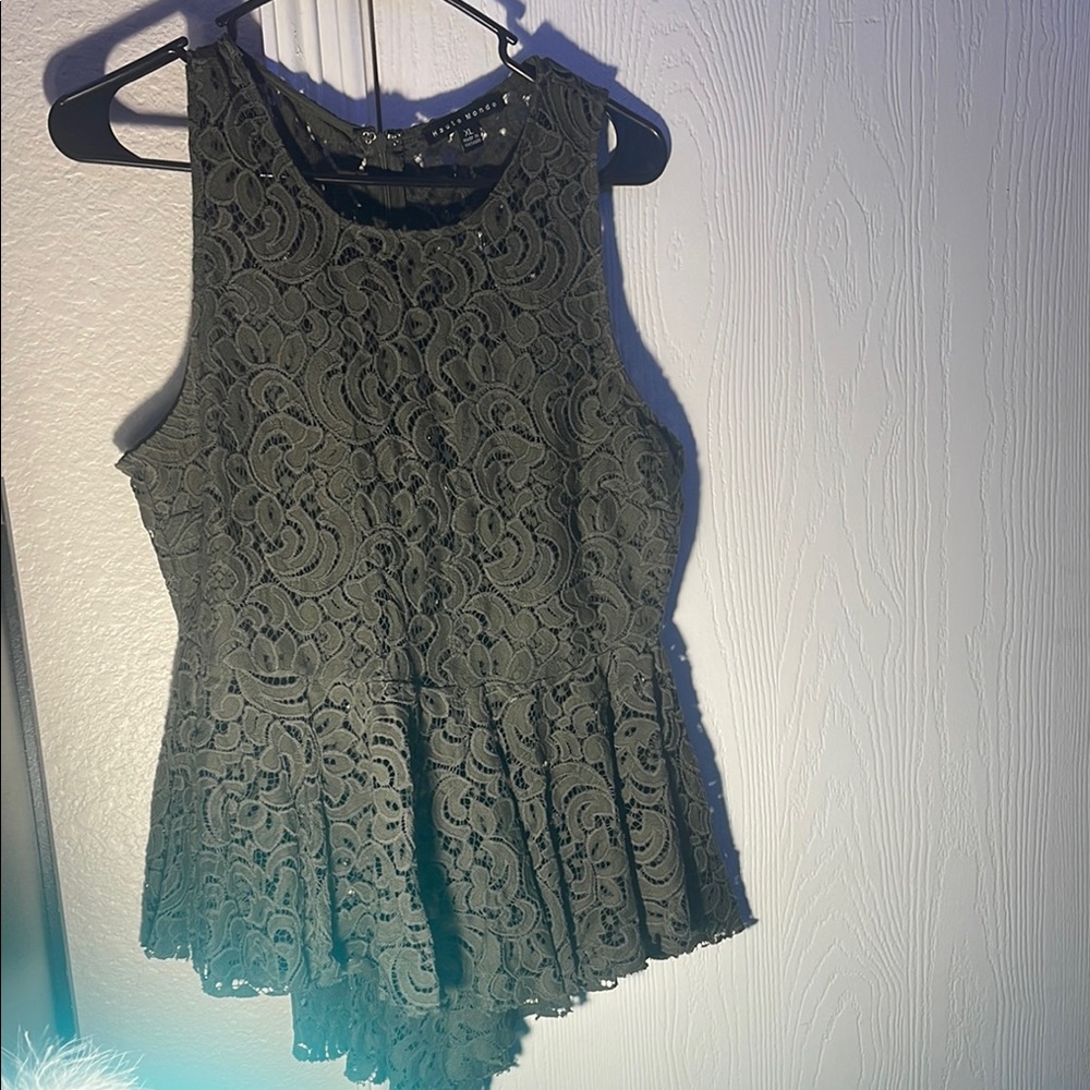 Haute Monde Green Peplum Tank Top